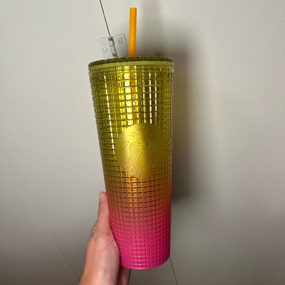 Starbucks lemon yellow and pink ombre tumbler